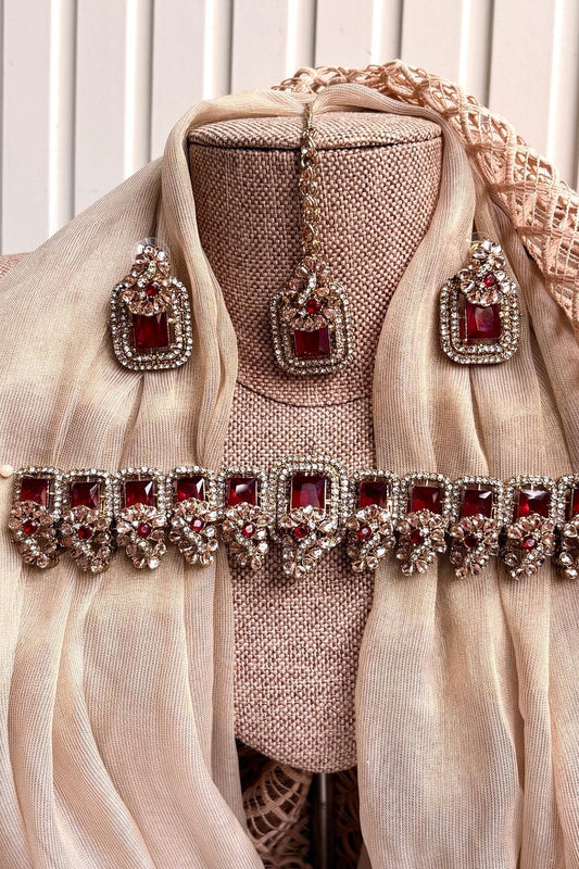 Maroon Azmira Choker Set Online in Dubai UAE Abudhabi Ajman Sharjah