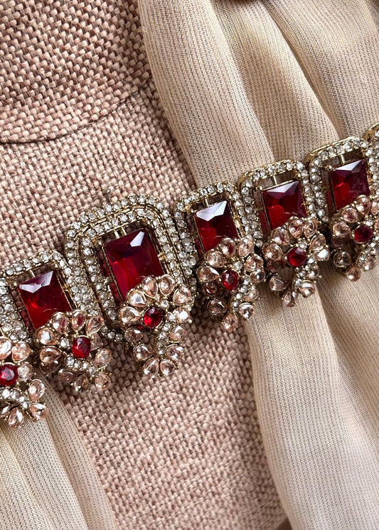 Maroon Bridal Necklace Set Online in KSA Riyadh Saudi Arabia Oman Bahrain Qatar