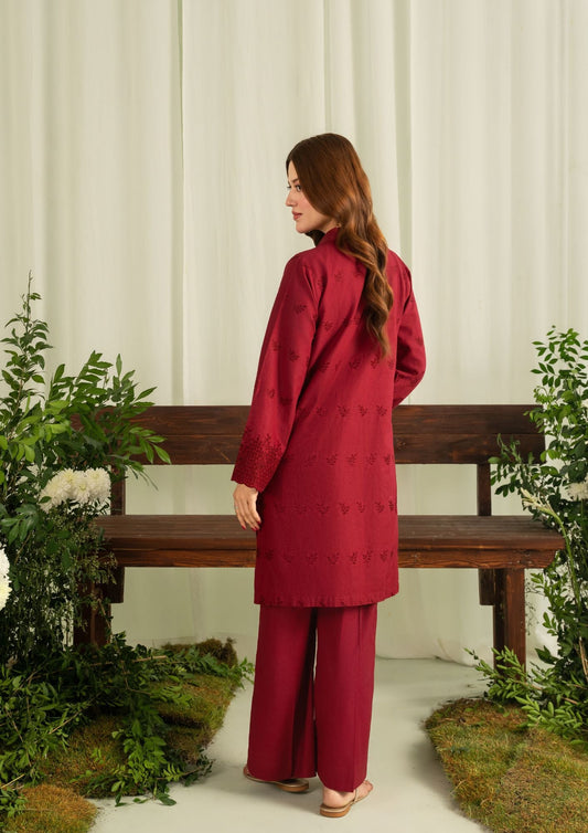 Maroon Cambric Schiffli Embroidered Tunic Set Online in Dubai DXB UAE Abudhabi Meena Bazaar