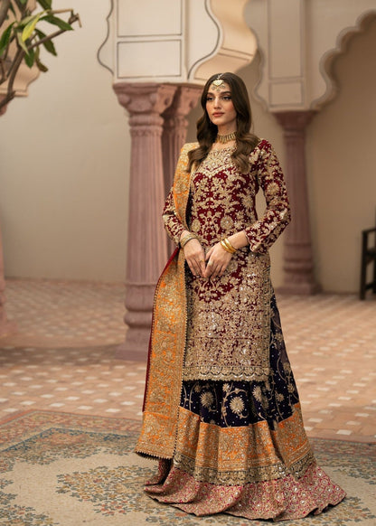 Maroon Chiffon Embroidered 3 Piece Suit Online in Dubai DXB UAE Abudhabi Meena Bazaar