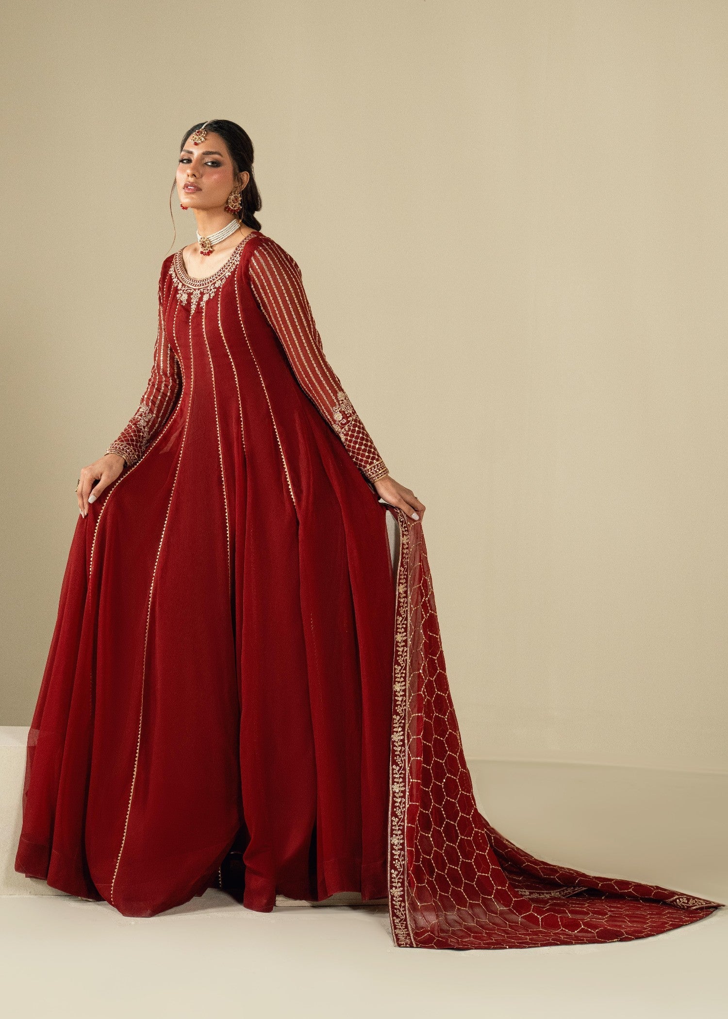 Maroon Chiffon Embroidered Festive Wear Suit Online in Dubai UAE Abudhabi Ajman Sharjah