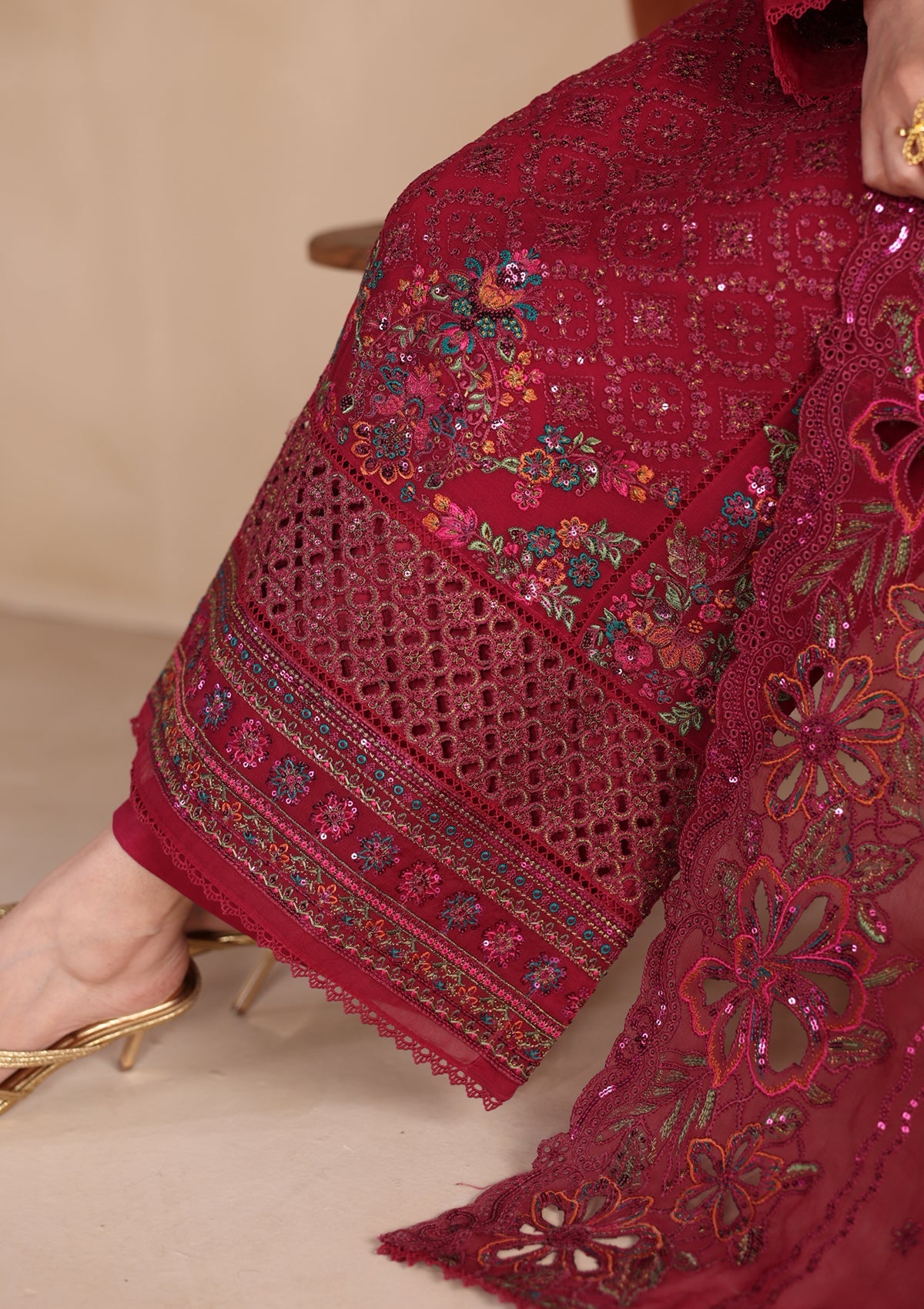 Maroon Chiffon Embroidered Ladies Suit Online in Dubai DXB UAE Abudhabi Meena Bazaar