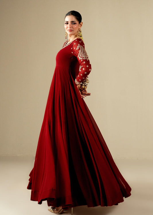 Maroon Chiffon Embroidered Maxi Dress Online in Sri Lanka India Australia
