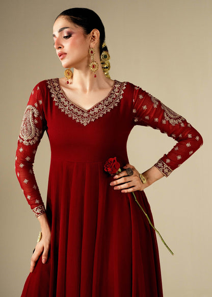 Maroon Chiffon Embroidered Maxi Online in Dubai DXB UAE Abudhabi Meena Bazaar