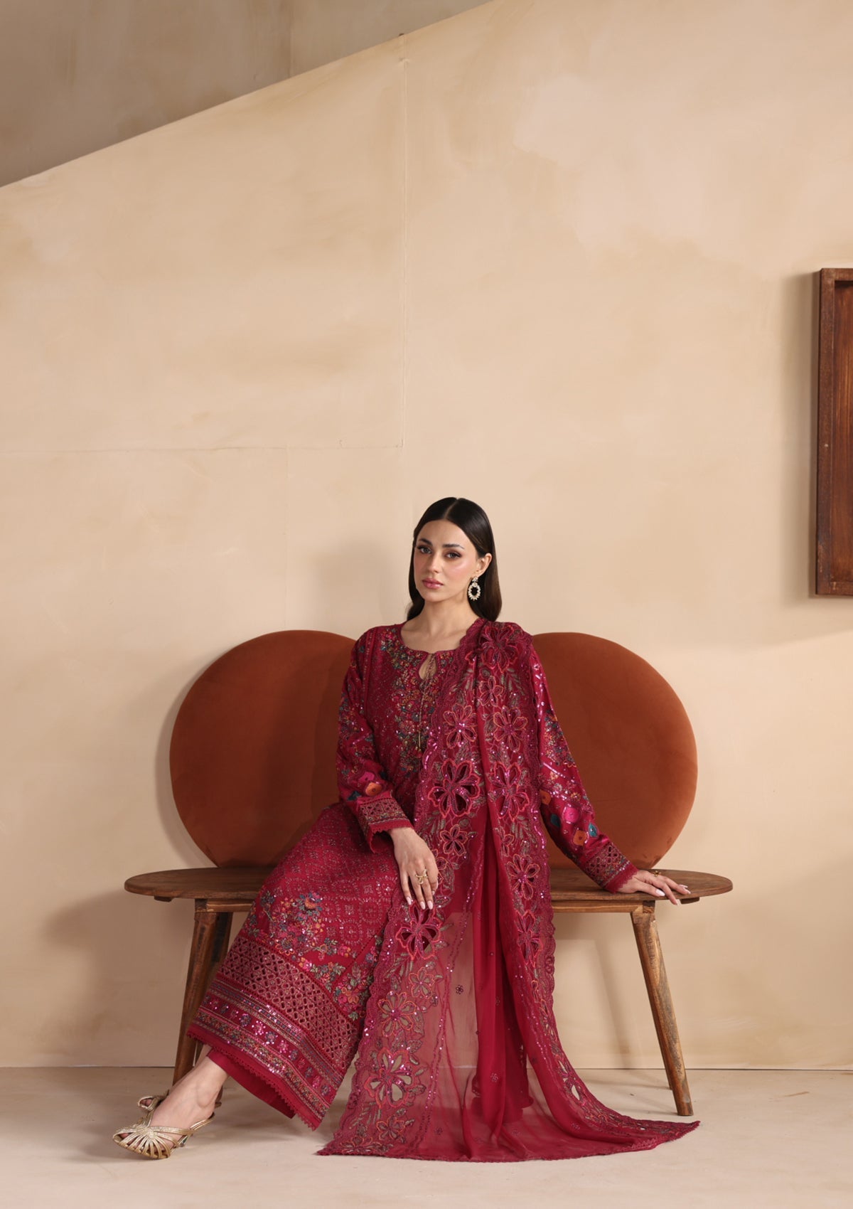 Maroon Chiffon Embroidered Pakistani Dress Online in Dubai UAE Abudhabi Ajman Sharjah