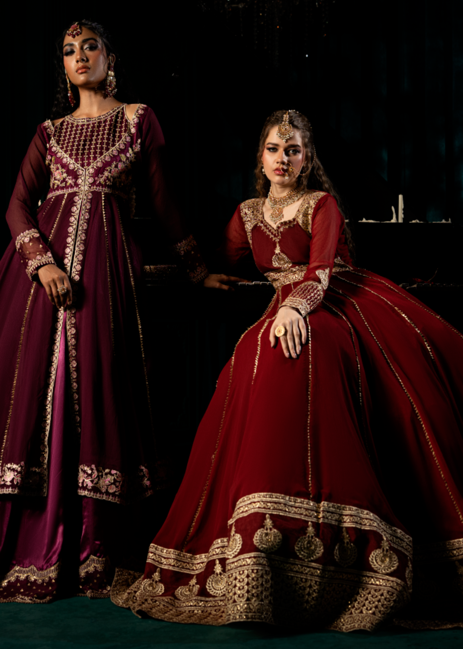 Maroon Chiffon Embroidered Pishwas for Women Online in Dubai UAE Abudhabi Ajman Sharjah
