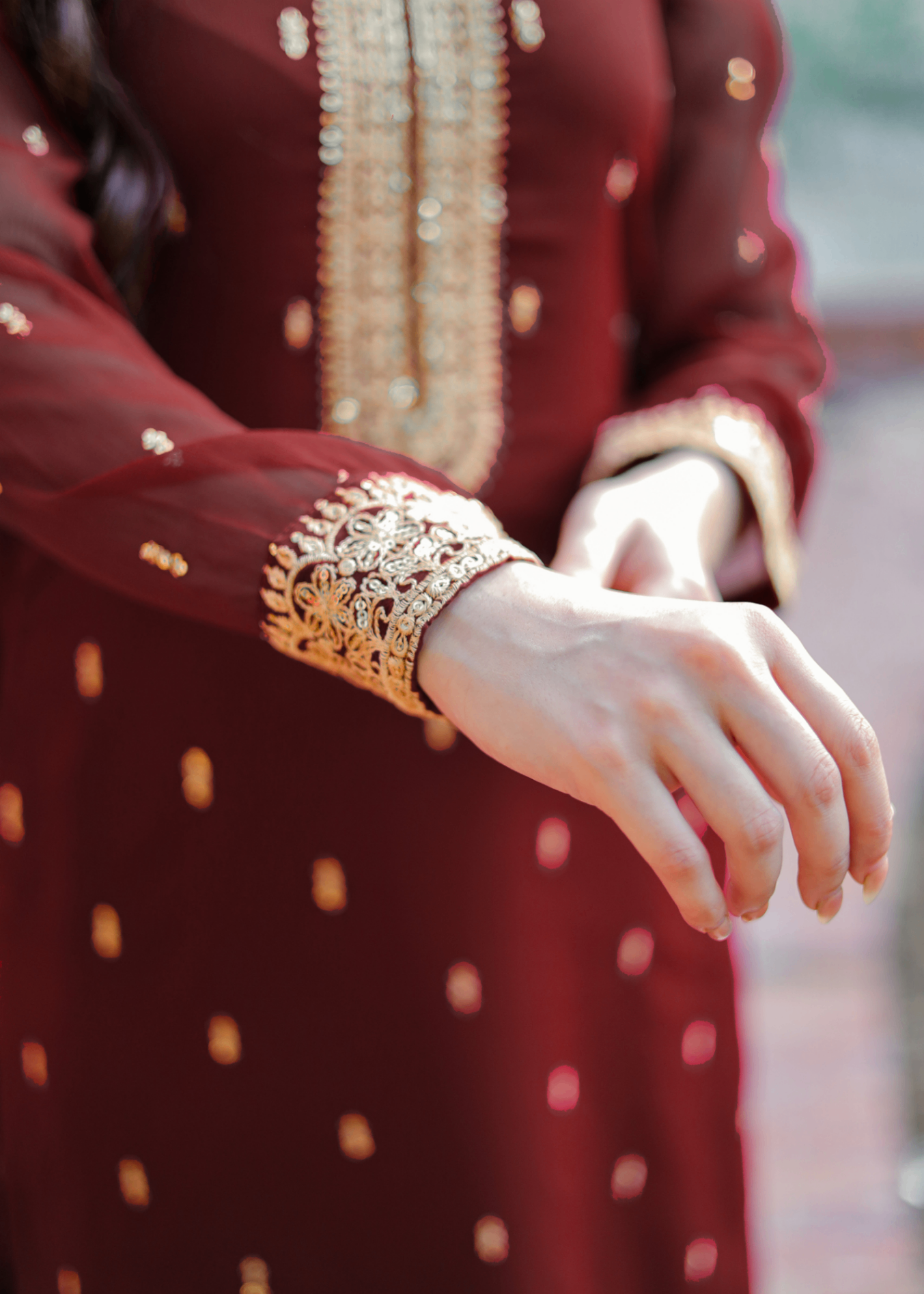 Maroon Chiffon Embroidered Three Piece Suit Online in Dubai DXB UAE Abudhabi Meena Bazaar