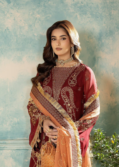 Maroon Chiffon Embroidered Wedding Guest Suit Online in Dubai UAE Abudhabi Ajman Sharjah