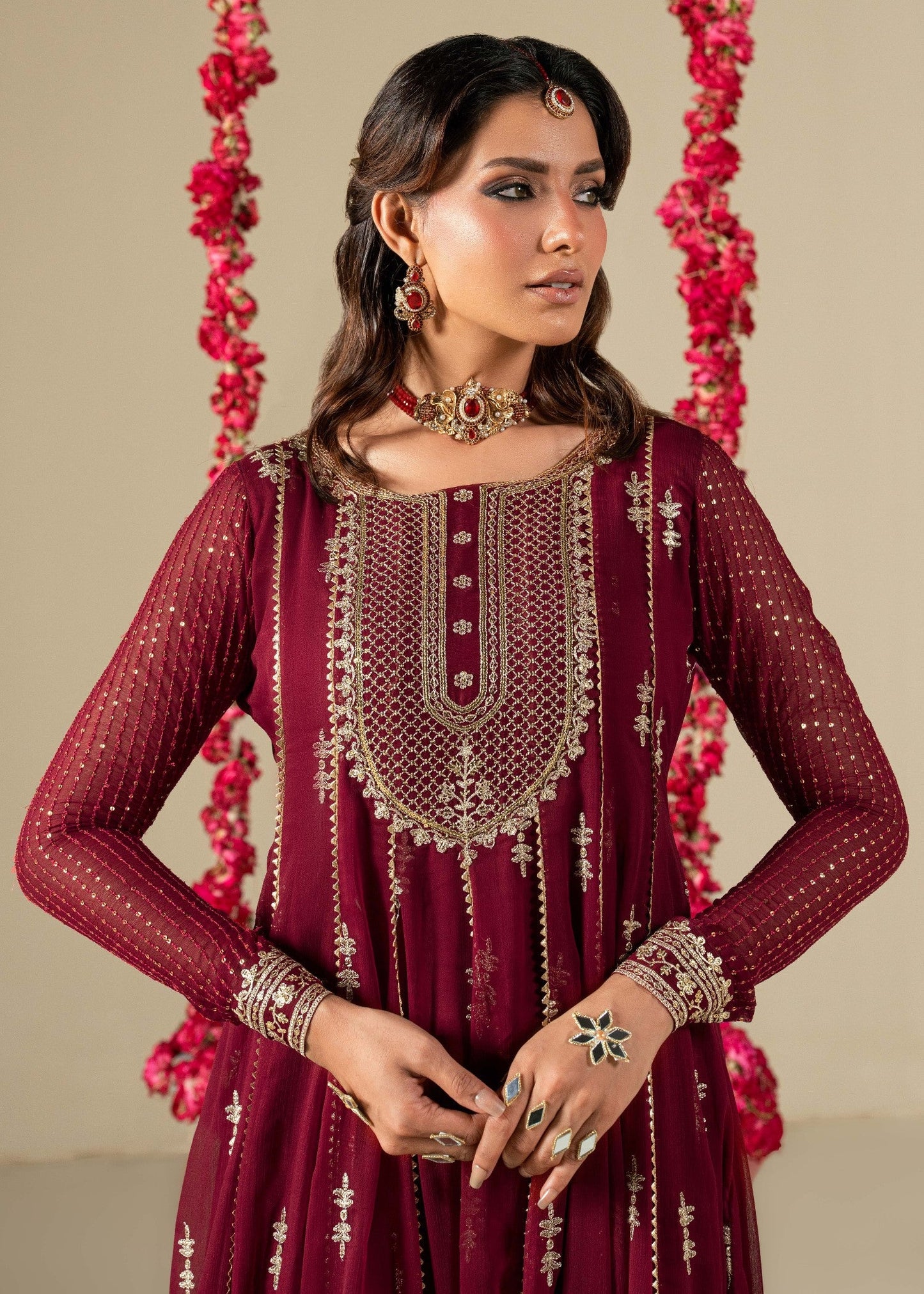 Maroon Chiffon Festive Wear Embroidered Suit Online in Sri Lanka India Australia