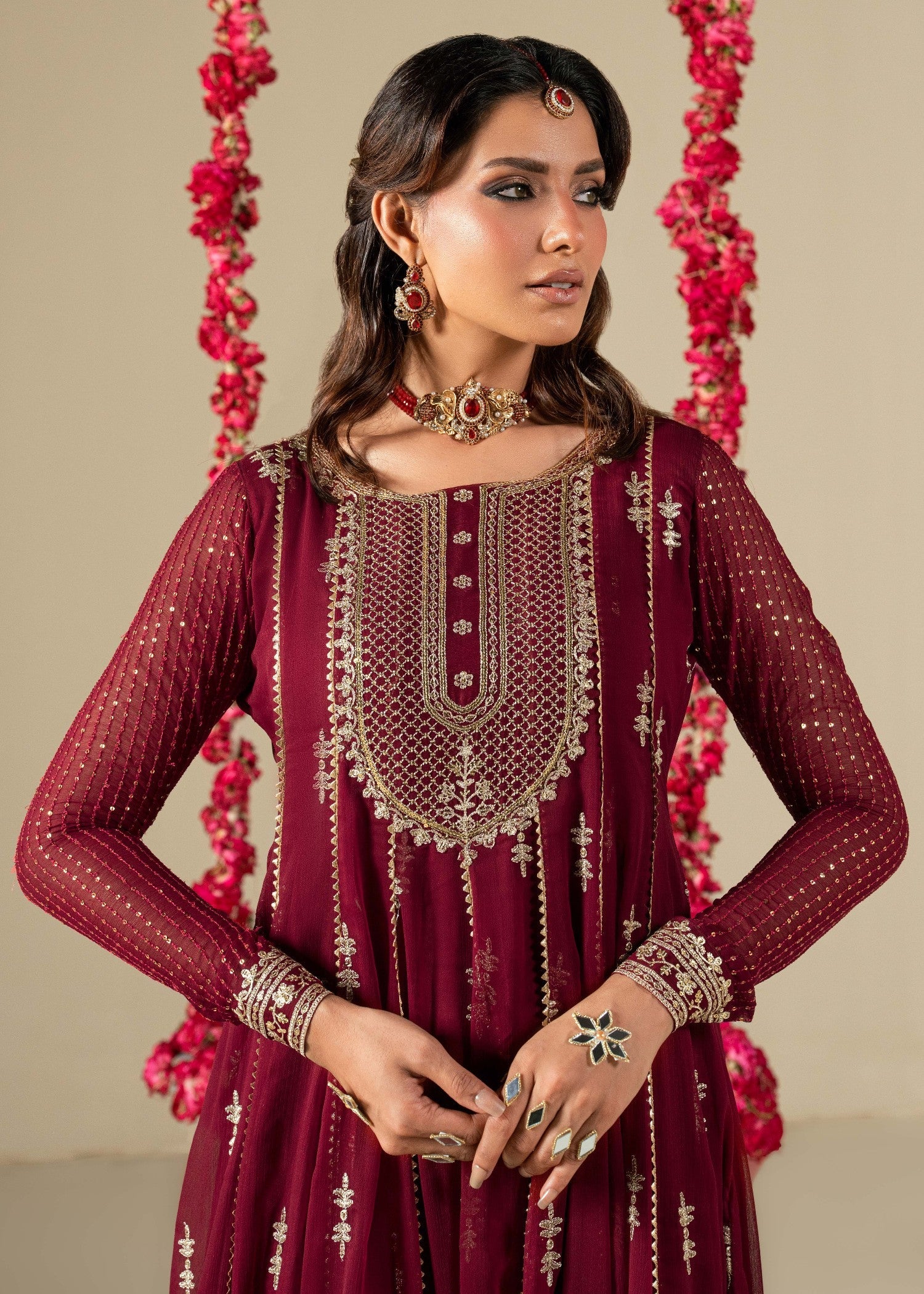 Maroon Chiffon Festive Wear Embroidered Suit Online in Sri Lanka India Australia