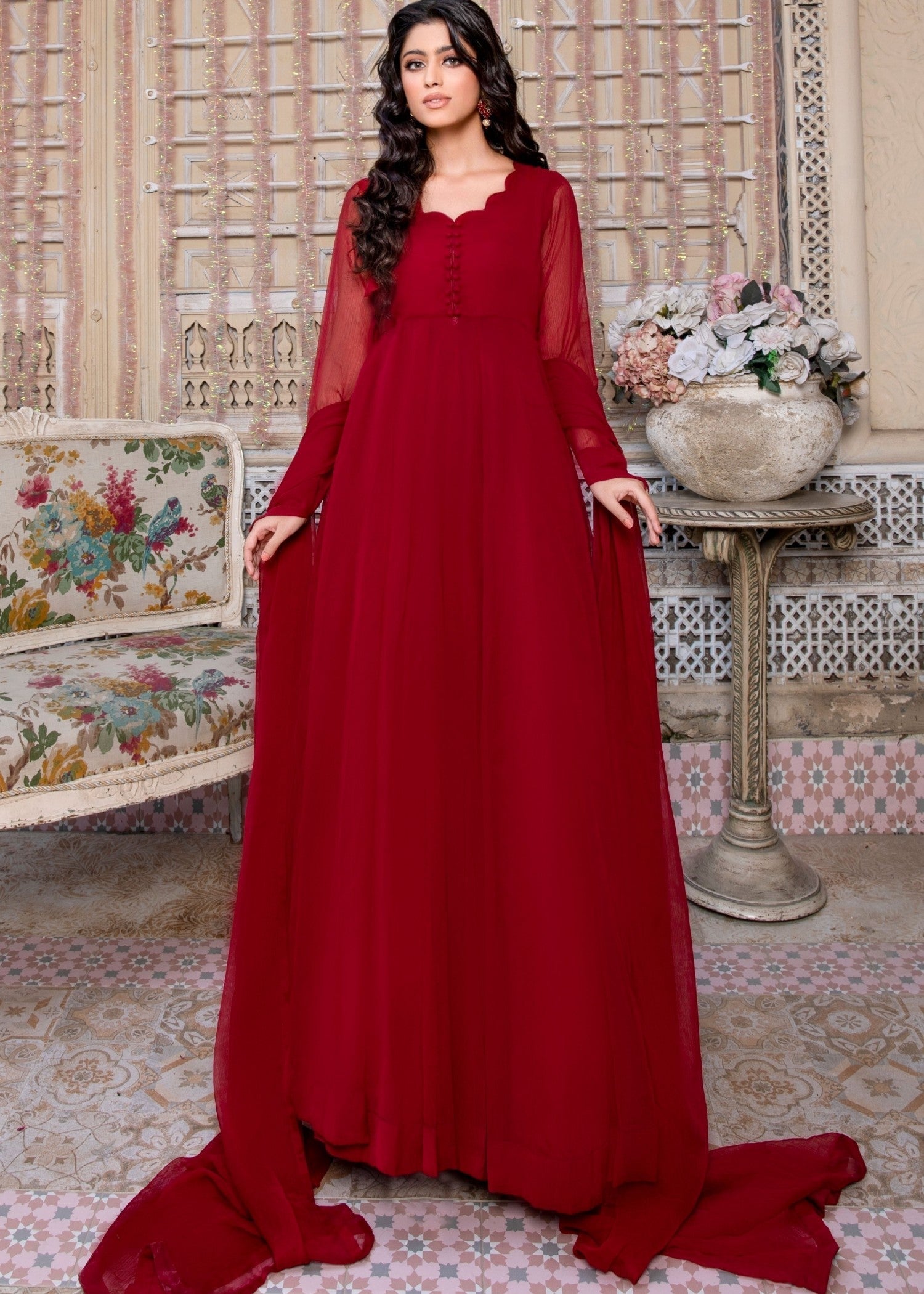 Maroon Chiffon Festive Wear Gharara Online in Sri Lanka India Australia