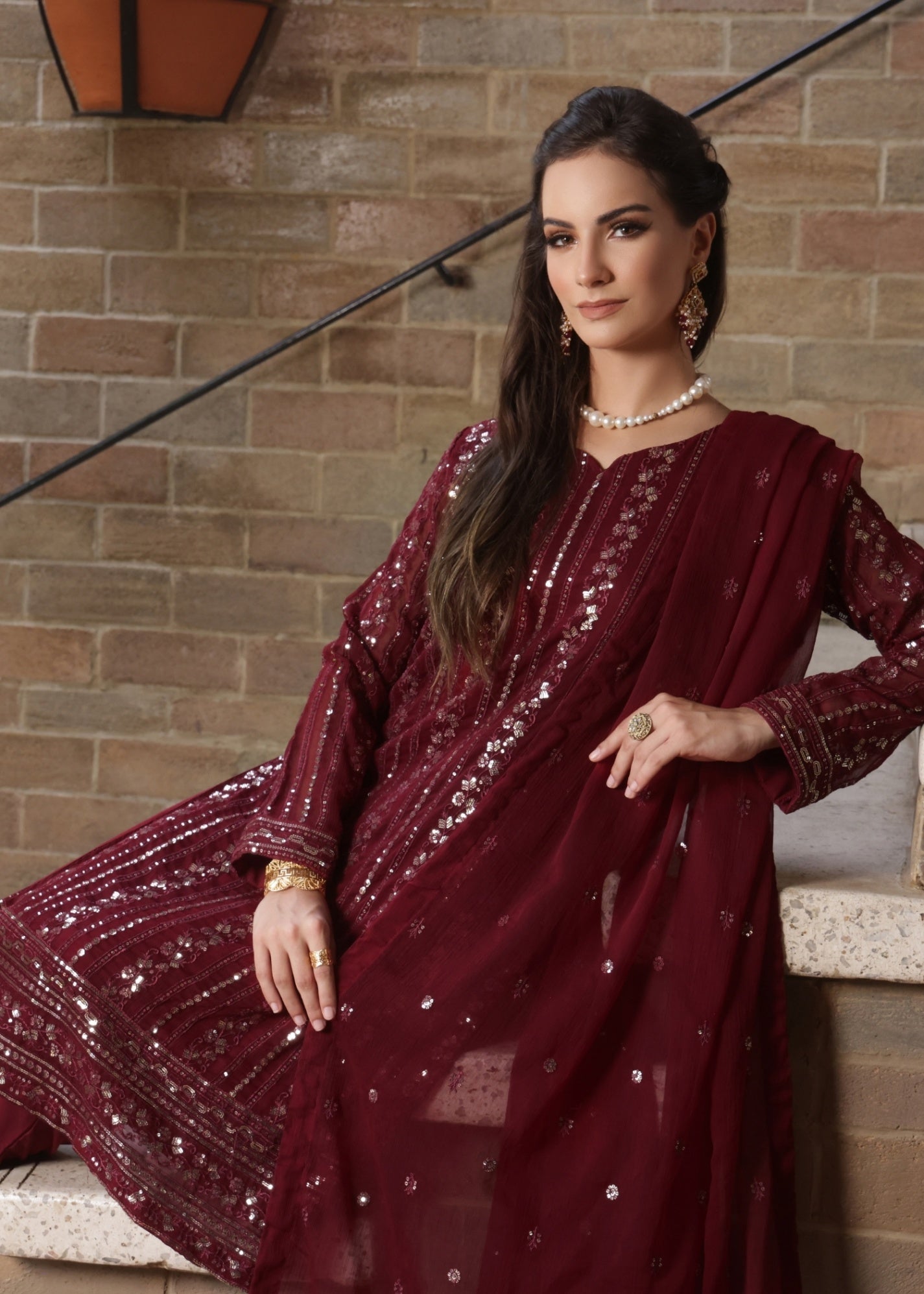 Maroon Chiffon Festive Wear Suit Online in Dubai DXB UAE Abudhabi Meena Bazaar