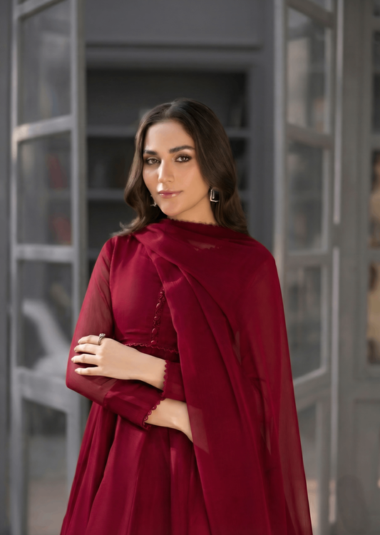 Maroon Chiffon Flared Maxi Pakistani Suit Online in Dubai DXB UAE Abudhabi Meena Bazaar
