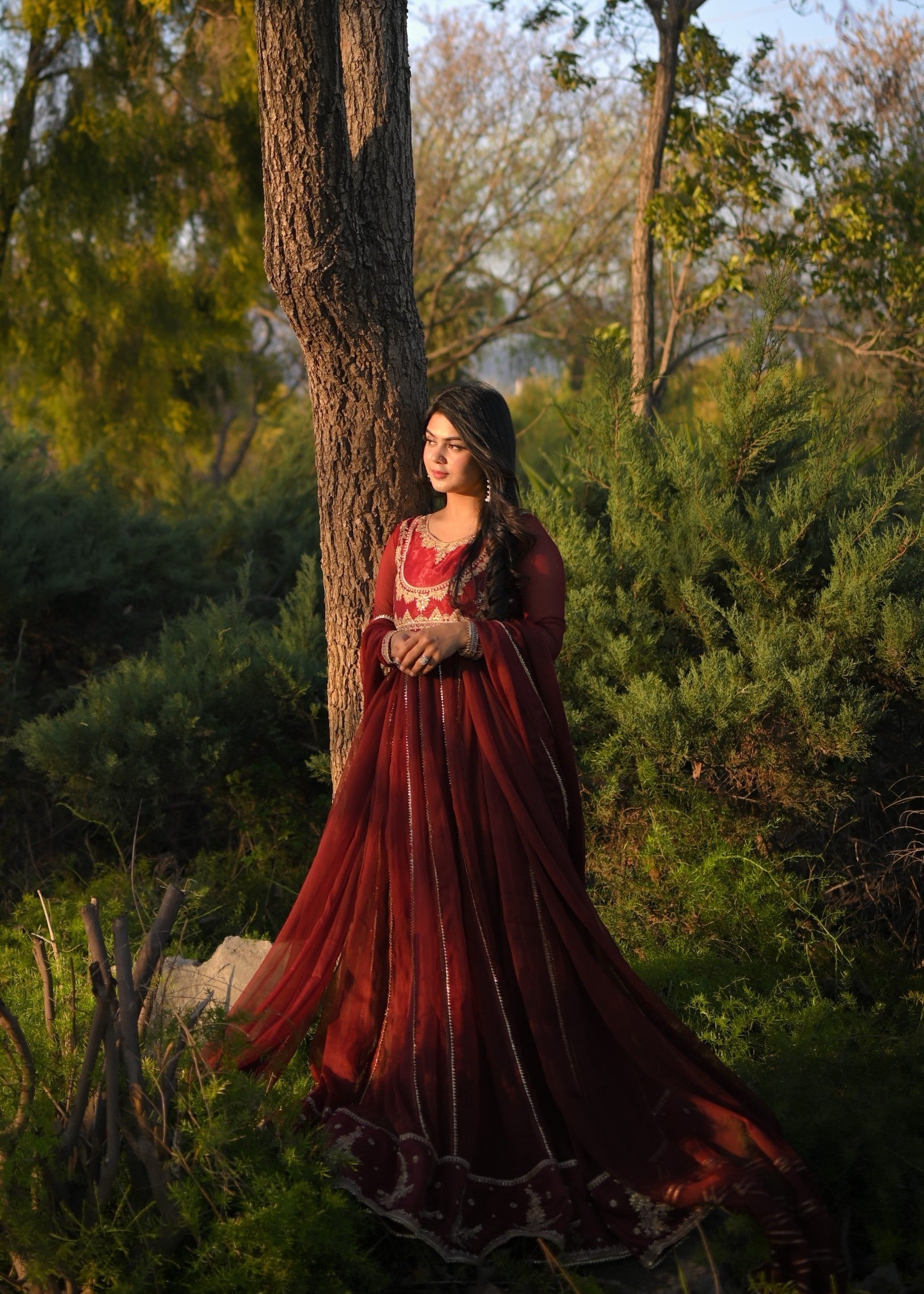 Maroon Chiffon Gharara Pishwas Set Online in Dubai DXB UAE Abudhabi Meena Bazaar
