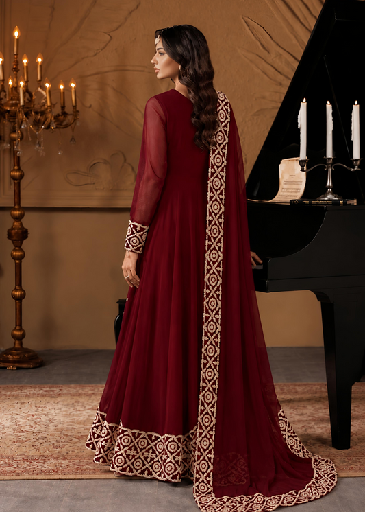 Maroon Chiffon Maxi Suit with Dupatta Online in Sri Lanka India Australia