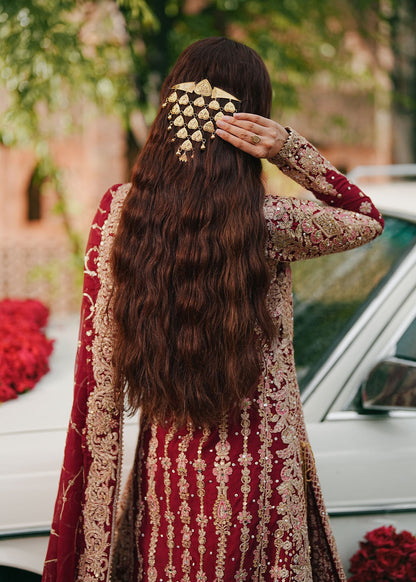 Maroon Chiffon Pakistani Bridal Outfit with Organza Dupatta Online in Sri Lanka India Australia