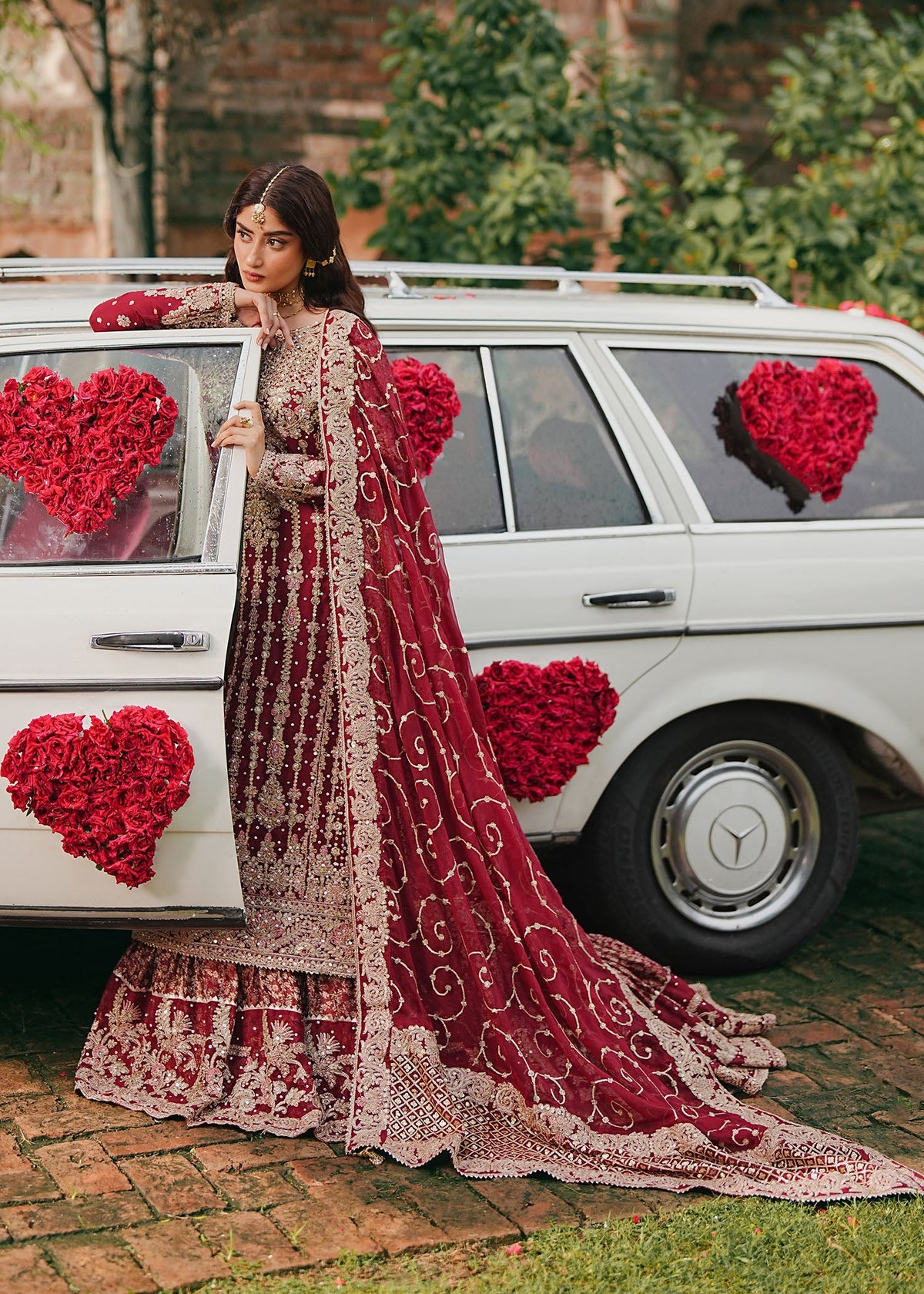 Maroon Chiffon Pakistani Designer Bridal Dress Online in UK USA Canada