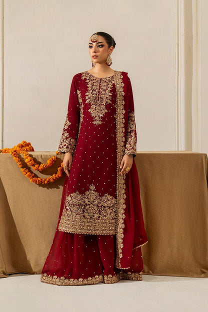 Maroon Chiffon Sharara Gharara Online in Dubai UAE Abudhabi Ajman Sharjah