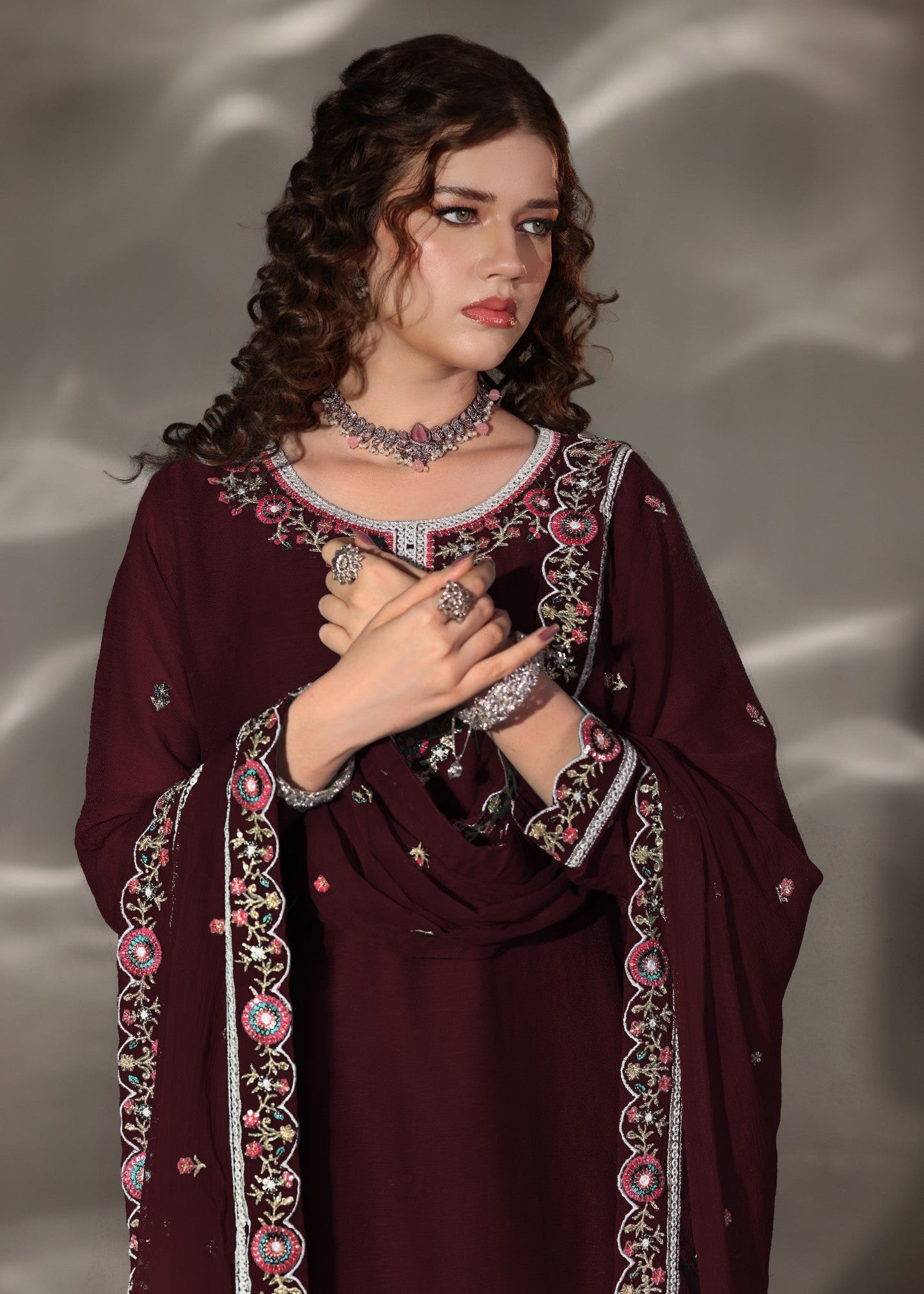 Maroon Chiffon Sharara Outfit for Women Online in Dubai UAE Abudhabi Ajman Sharjah