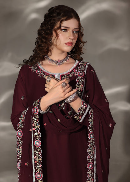 Maroon Chiffon Sharara Outfit for Women Online in Dubai UAE Abudhabi Ajman Sharjah