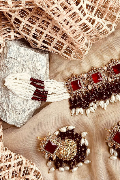 Maroon Choker Necklace Set Online in Dubai UAE Abudhabi Ajman Sharjah