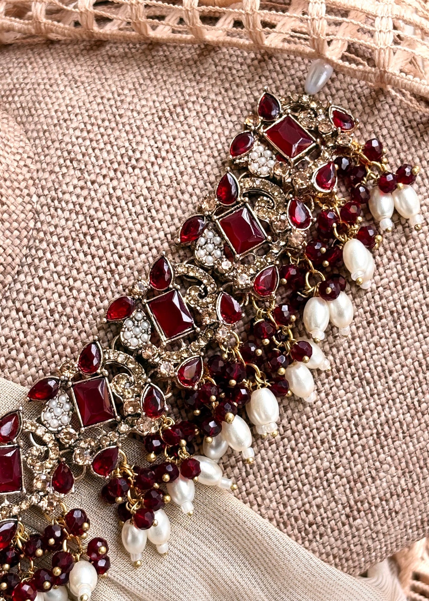Maroon Choker Necklace Set Online in UK USA Canada