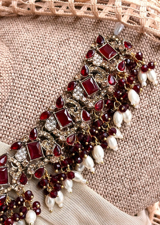 Maroon Choker Necklace Set Online in UK USA Canada