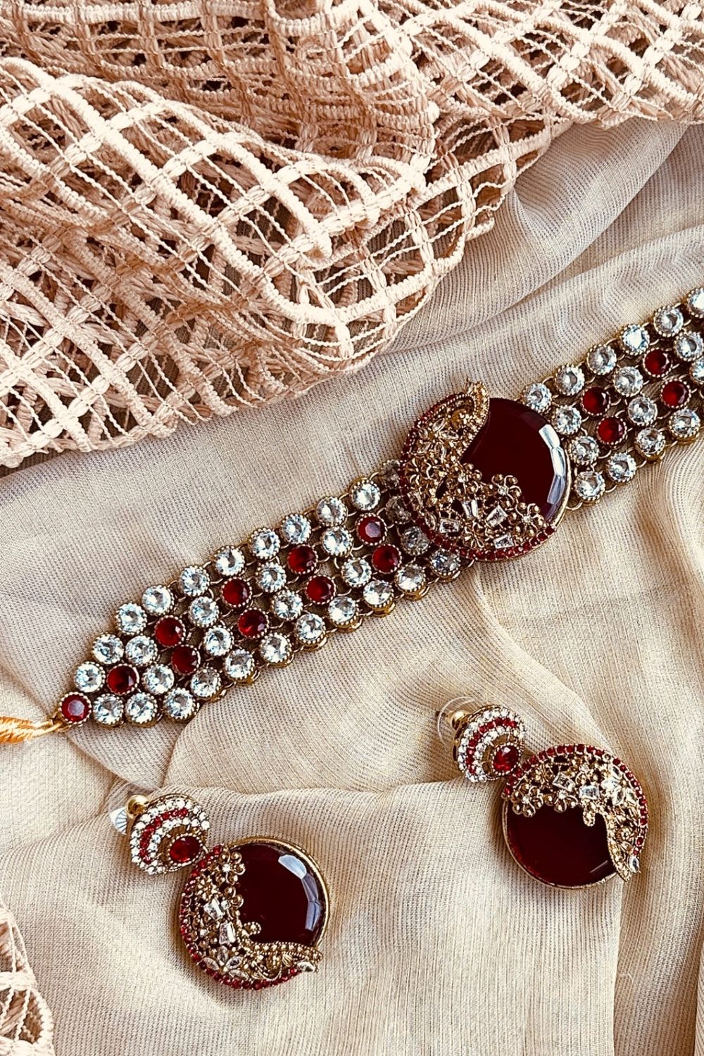 Maroon Choker Set Bridal Jewellery Online in Dubai UAE Abudhabi Ajman Sharjah