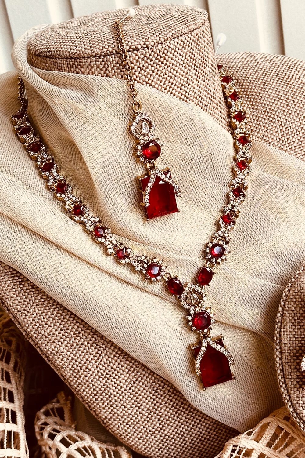 Maroon Crystal Necklace Set Online in Dubai UAE Abudhabi Ajman Sharjah