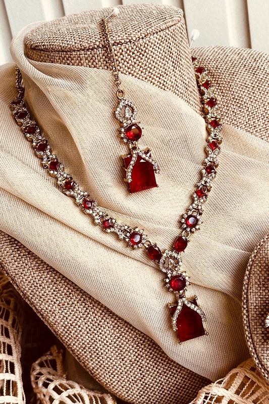 Maroon Crystal Necklace Set Online in Dubai UAE Abudhabi Ajman Sharjah