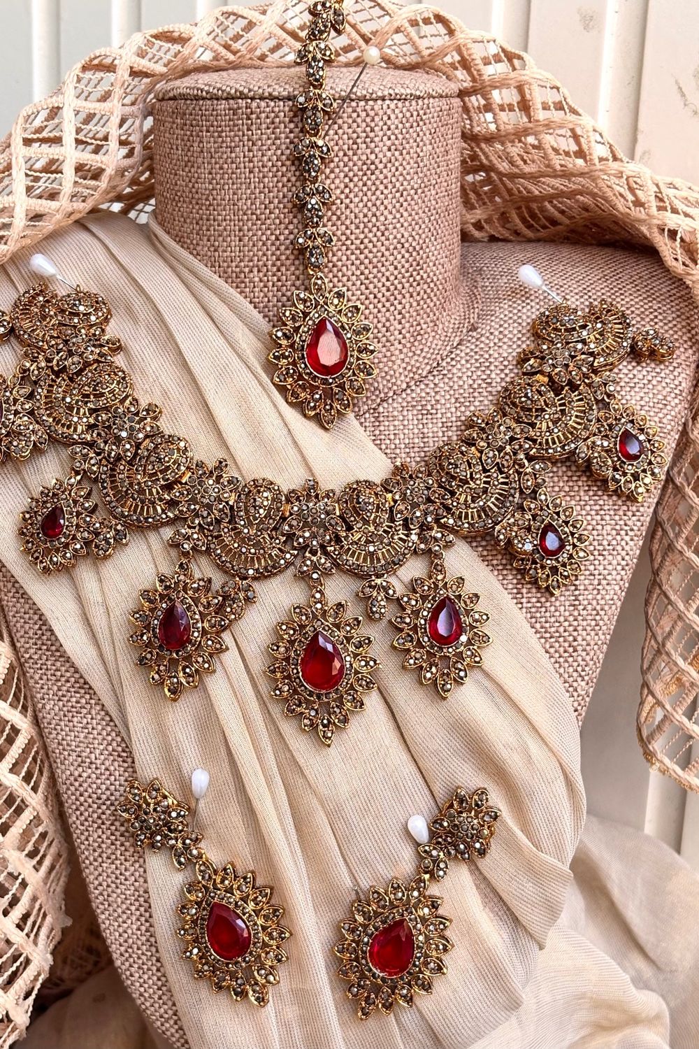 Maroon Crystal Stone Work Bridal Jewellery Set Online in Dubai UAE Abudhabi Ajman Sharjah