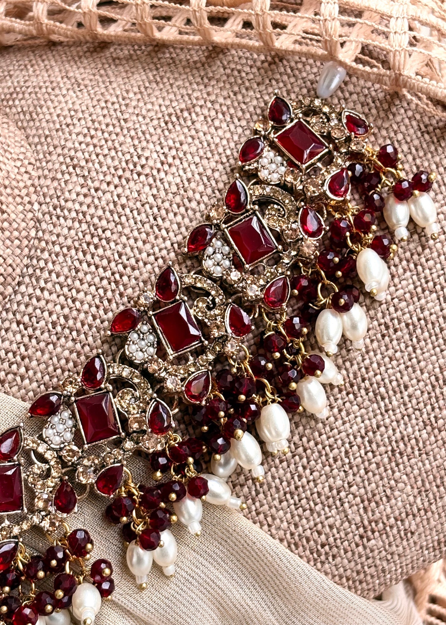 Maroon Designer Necklace Set for Wedding Festivities Online in UK USA Canada