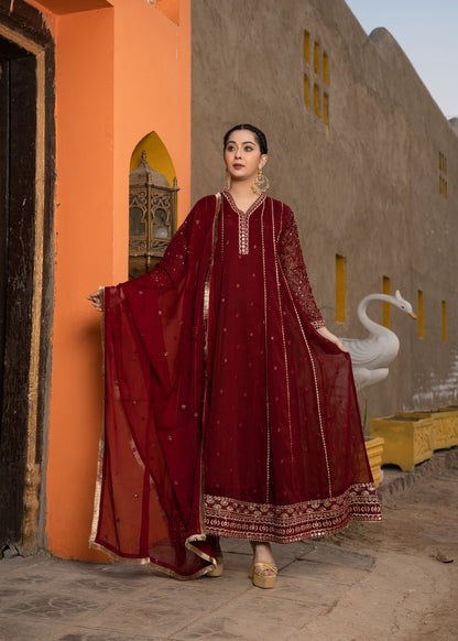 Maroon Embellished Chiffon Anarkali Suit Online in Sri Lanka India Australia