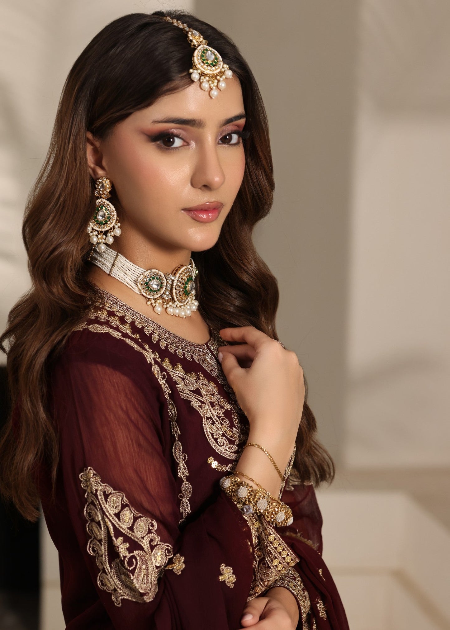 Maroon Embellished Chiffon Festive Wear Suit Online in Dubai DXB UAE Abudhabi Meena Bazaar