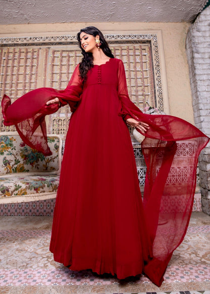 Maroon Embellished Chiffon Gharara Suit for Women Online in UK USA Canada