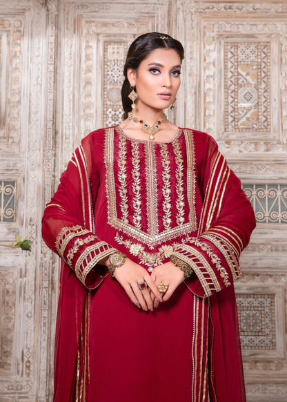 Maroon Embellished Chiffon Party Suit Online in UK USA Canada