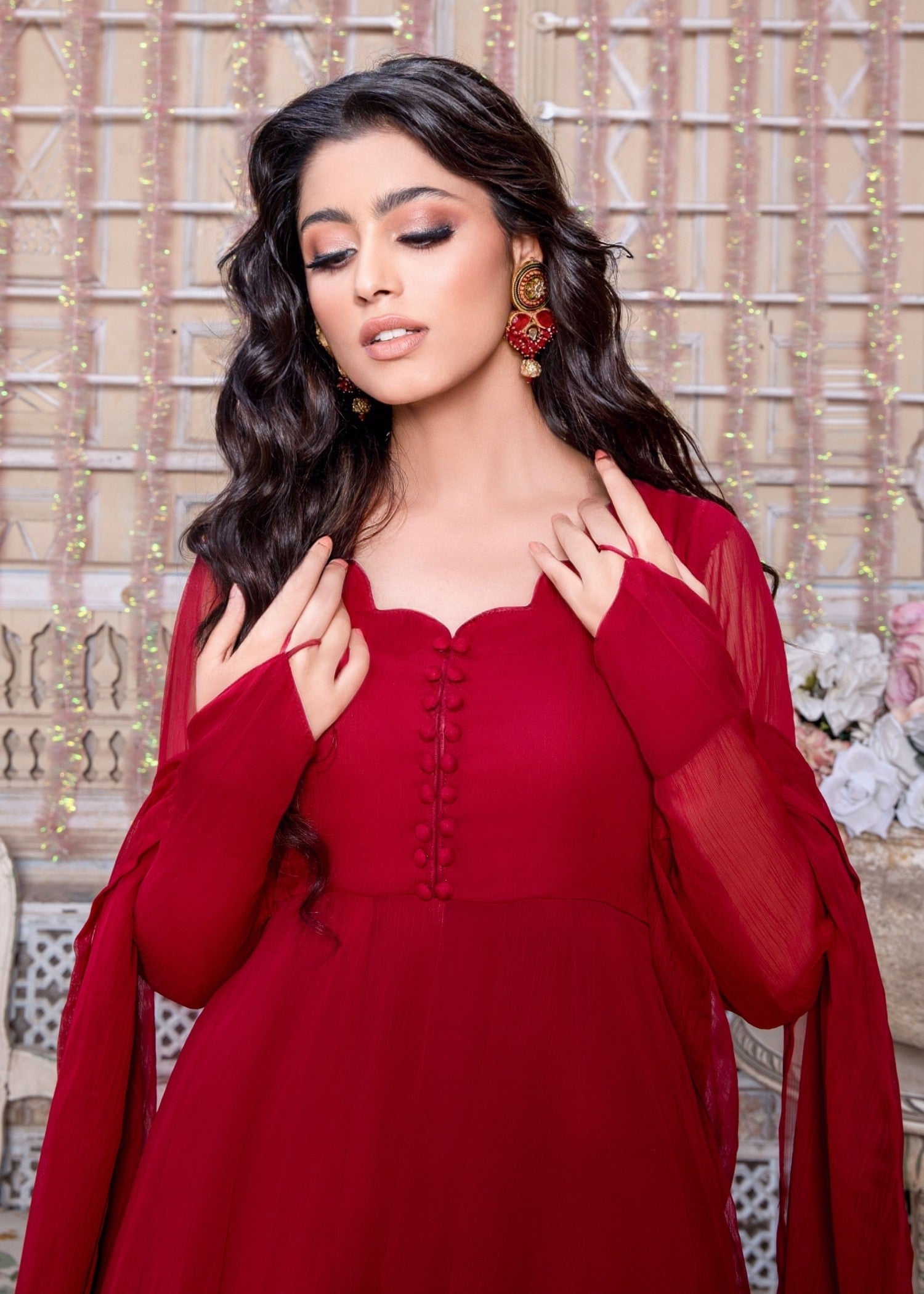Maroon Embellished Chiffon Party Wear Gharara Online in Dubai UAE Abudhabi Ajman Sharjah