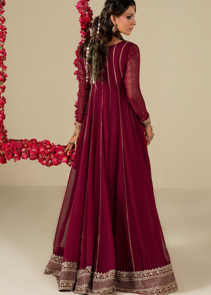 Maroon Embellished Chiffon Pishwas Online in Dubai DXB UAE Abudhabi Meena Bazaar