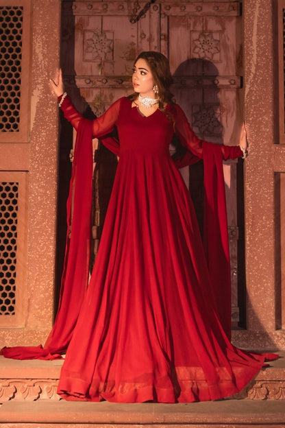 Maroon Embellished Chiffon Pishwas Suit Online in Dubai UAE Abudhabi Ajman Sharjah