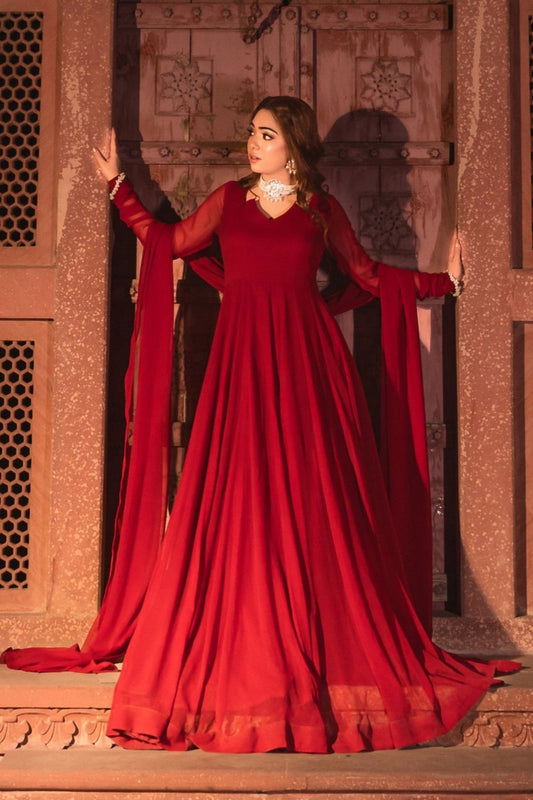 Maroon Embellished Chiffon Pishwas Suit Online in Dubai UAE Abudhabi Ajman Sharjah