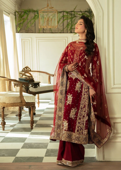 Maroon Embellished Chiffon Wedding Outfit Online in Sri Lanka India Australia
