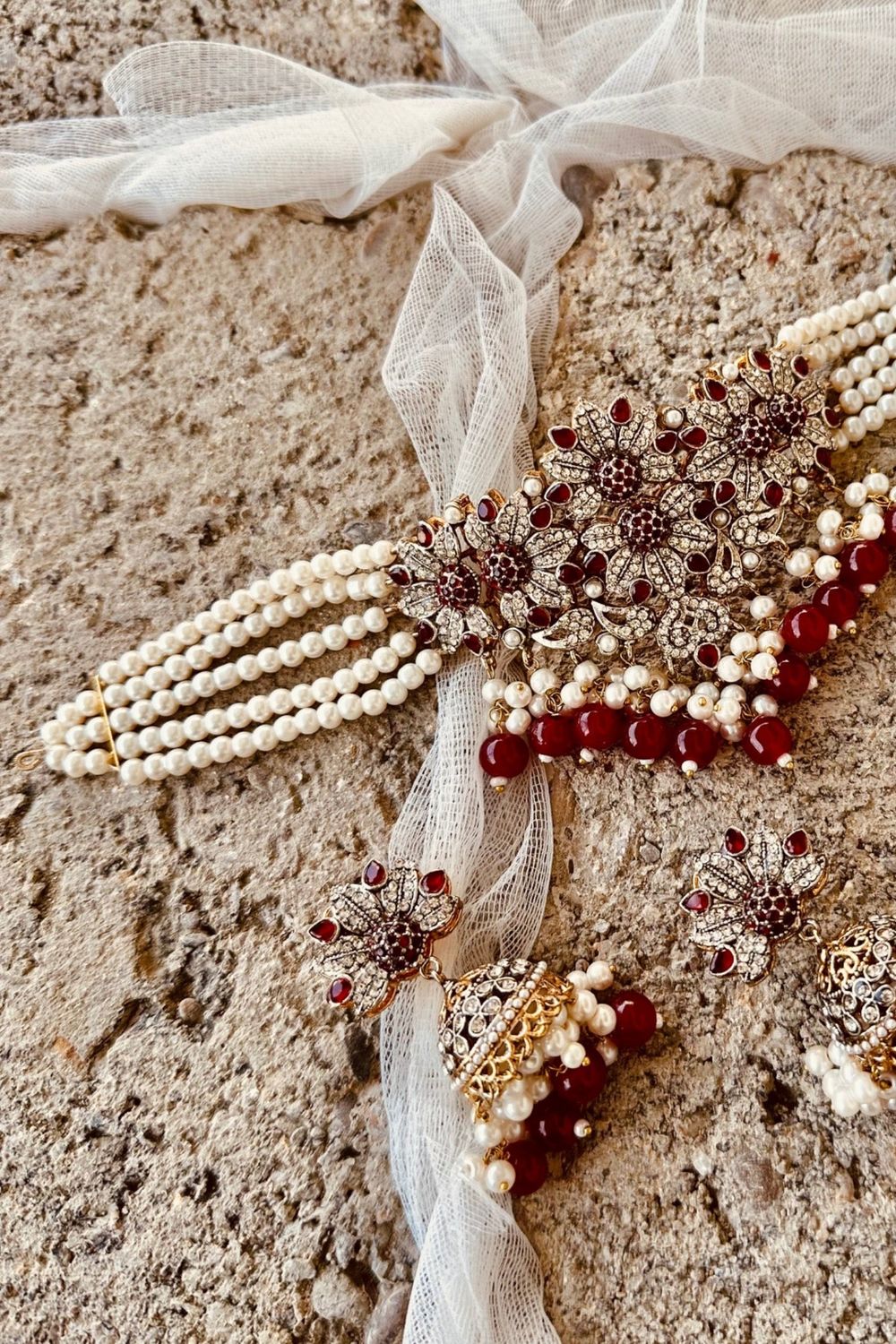 Maroon Embellished Metal Choker Necklace Set Online in Dubai UAE Abudhabi Ajman Sharjah