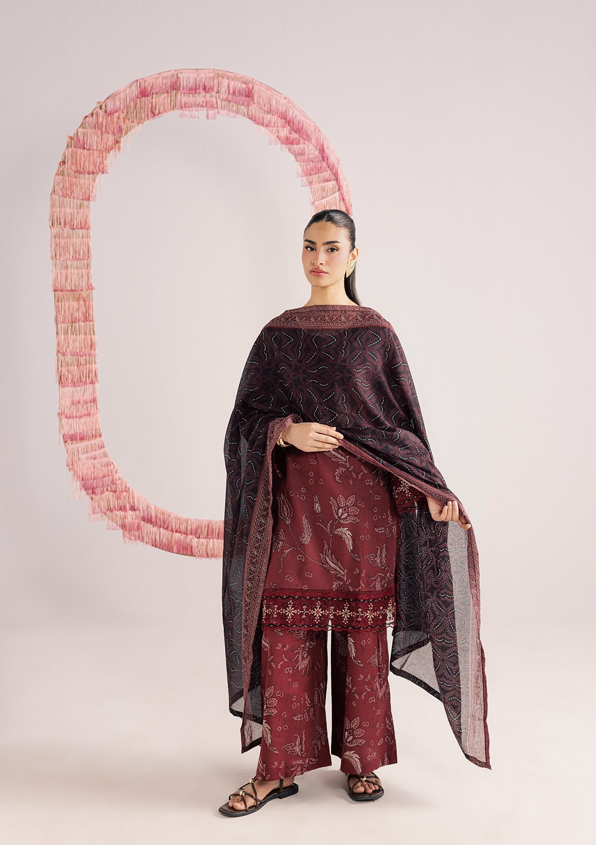 Maroon Embroidered 3 Piece Lawn Suit Online in Sri Lanka India Australia