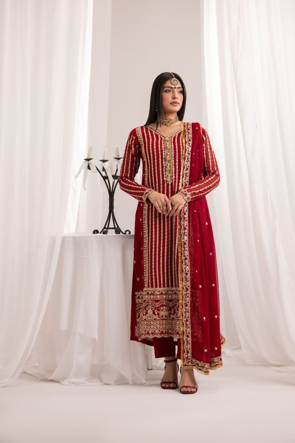 Maroon Embroidered Bemberg Crinkle Chiffon Partywear Suit Online in Dubai UAE Abudhabi Ajman Sharjah