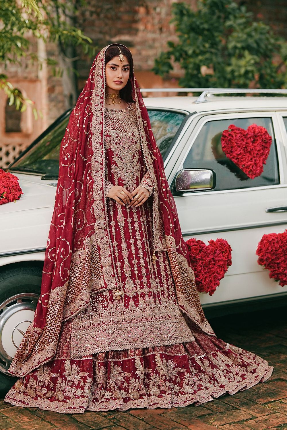 Maroon Embroidered Chiffon Bridal Lehenga Suit Online in Dubai UAE Abudhabi Ajman Sharjah