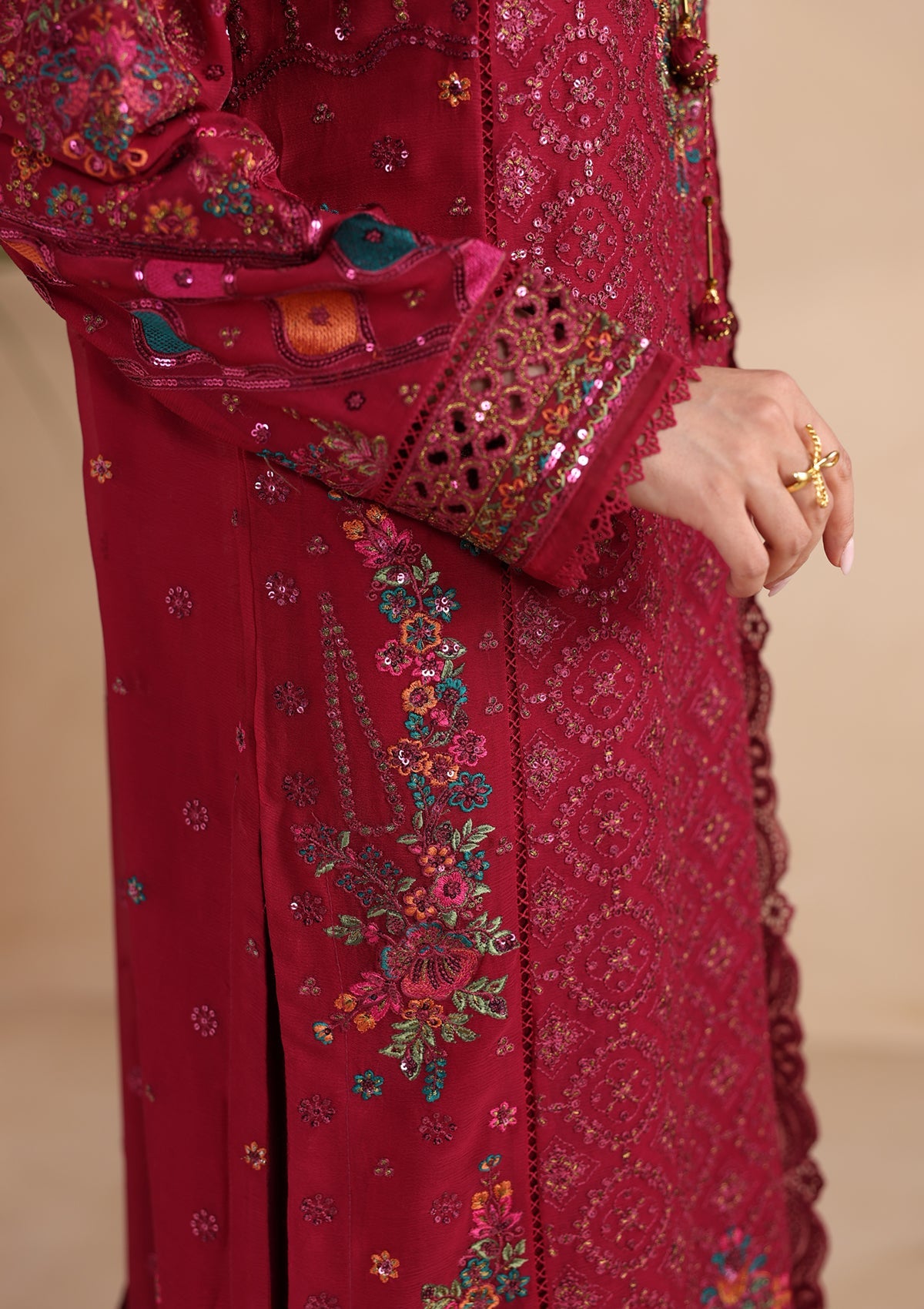 Maroon Embroidered Chiffon Dress Material Online in Sri Lanka India Australia