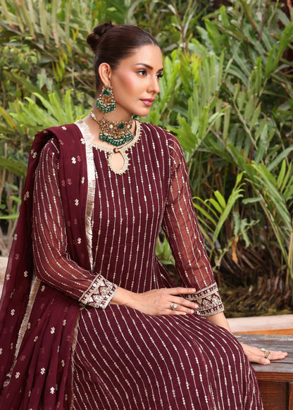 Maroon Embroidered Chiffon Dupatta Suit for Women Online in UK USA Canada