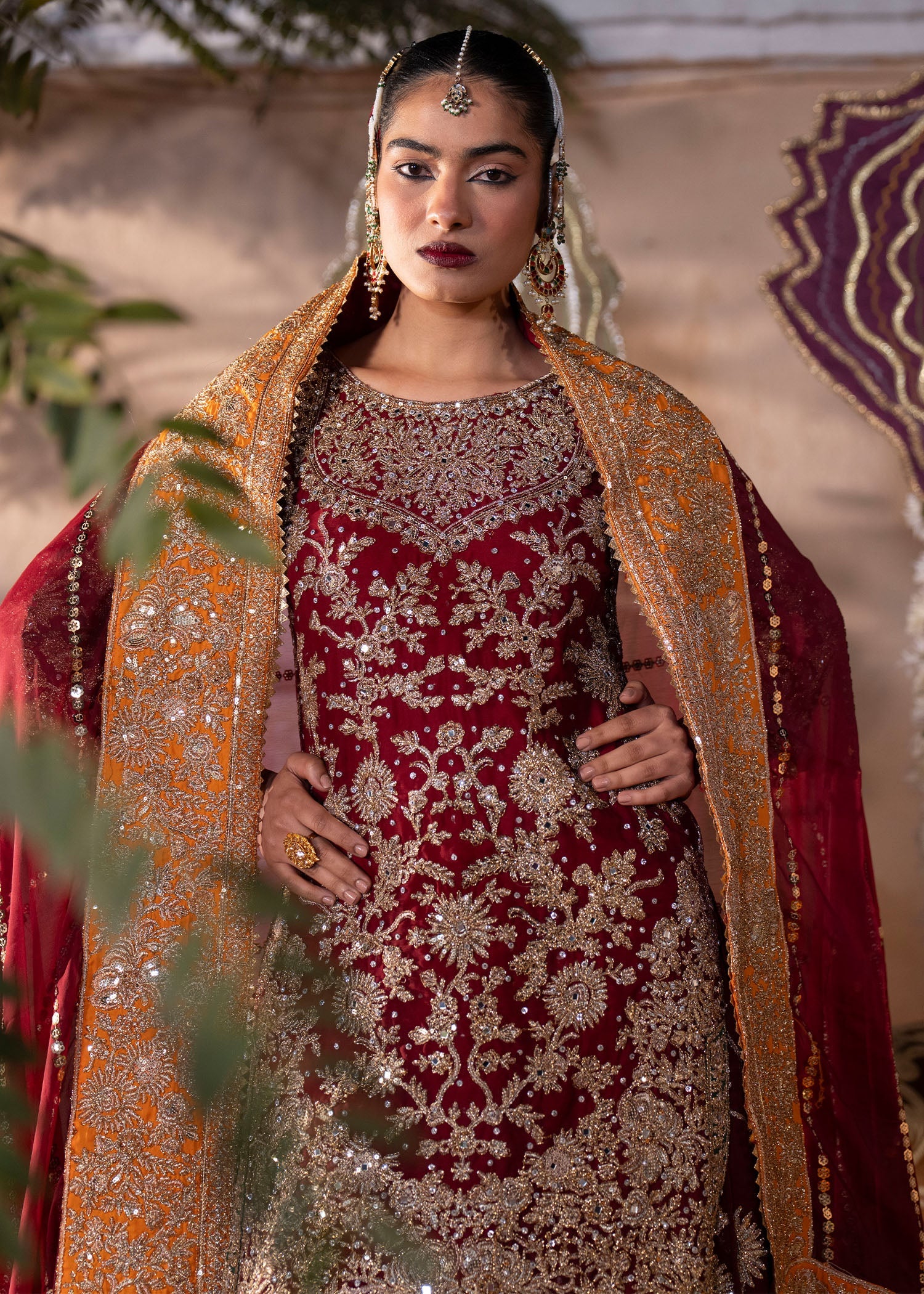 Maroon Embroidered Chiffon Festive Outfit Online in Dubai DXB UAE Abudhabi Meena Bazaar