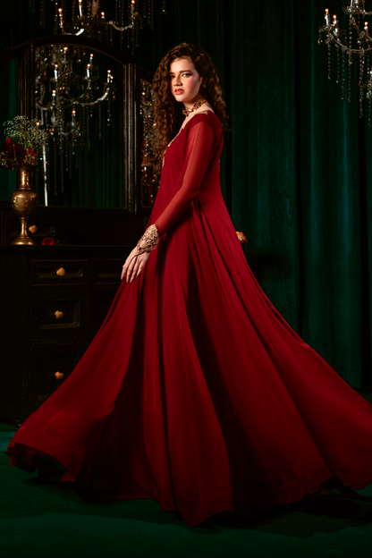 Maroon Embroidered Chiffon Festive Suit Online in Sri Lanka India Australia