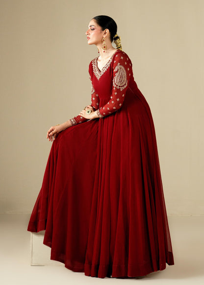 Maroon Embroidered Chiffon Festive Wear Online in Dubai UAE Abudhabi Ajman Sharjah
